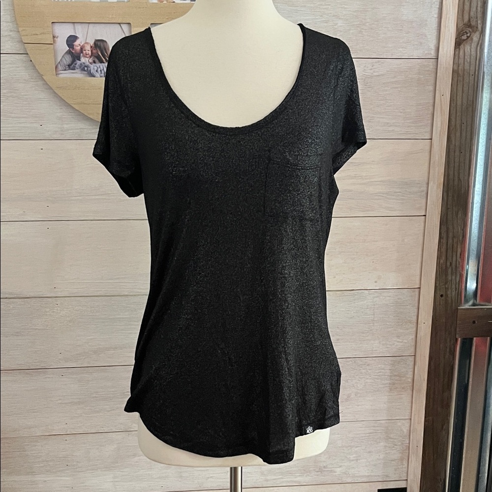 NEW Rock & Republic Shimmering Black Short Sleeve Top M